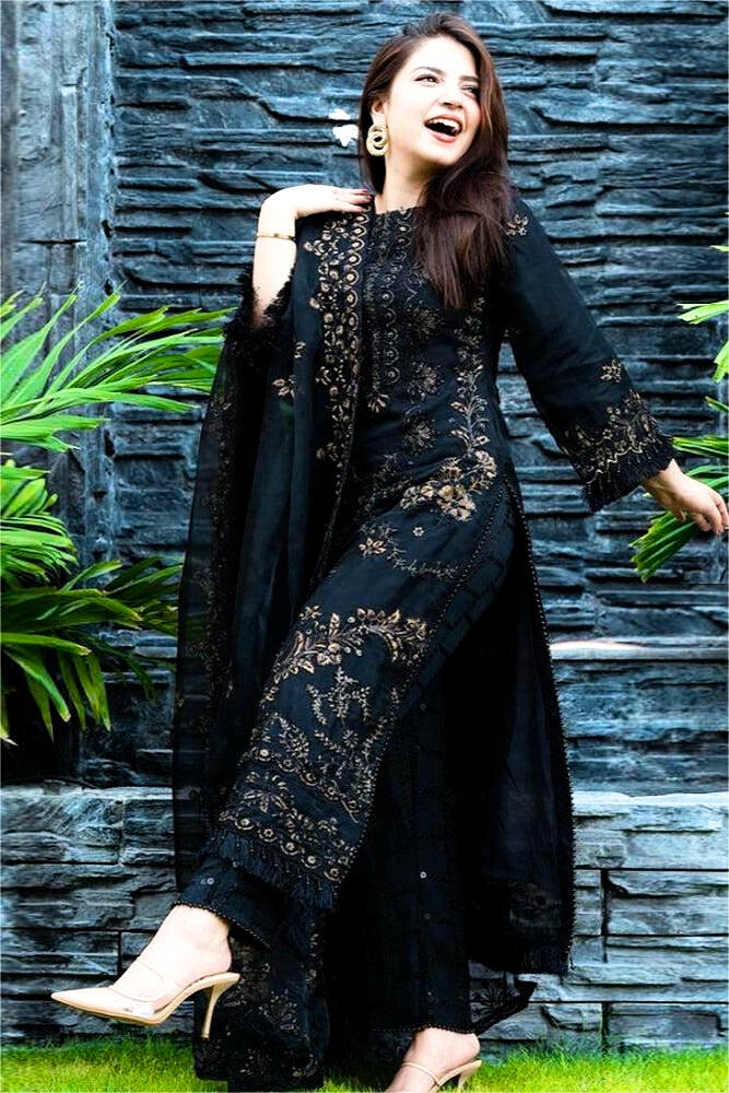 Black Linen 3PC Embroidered-842