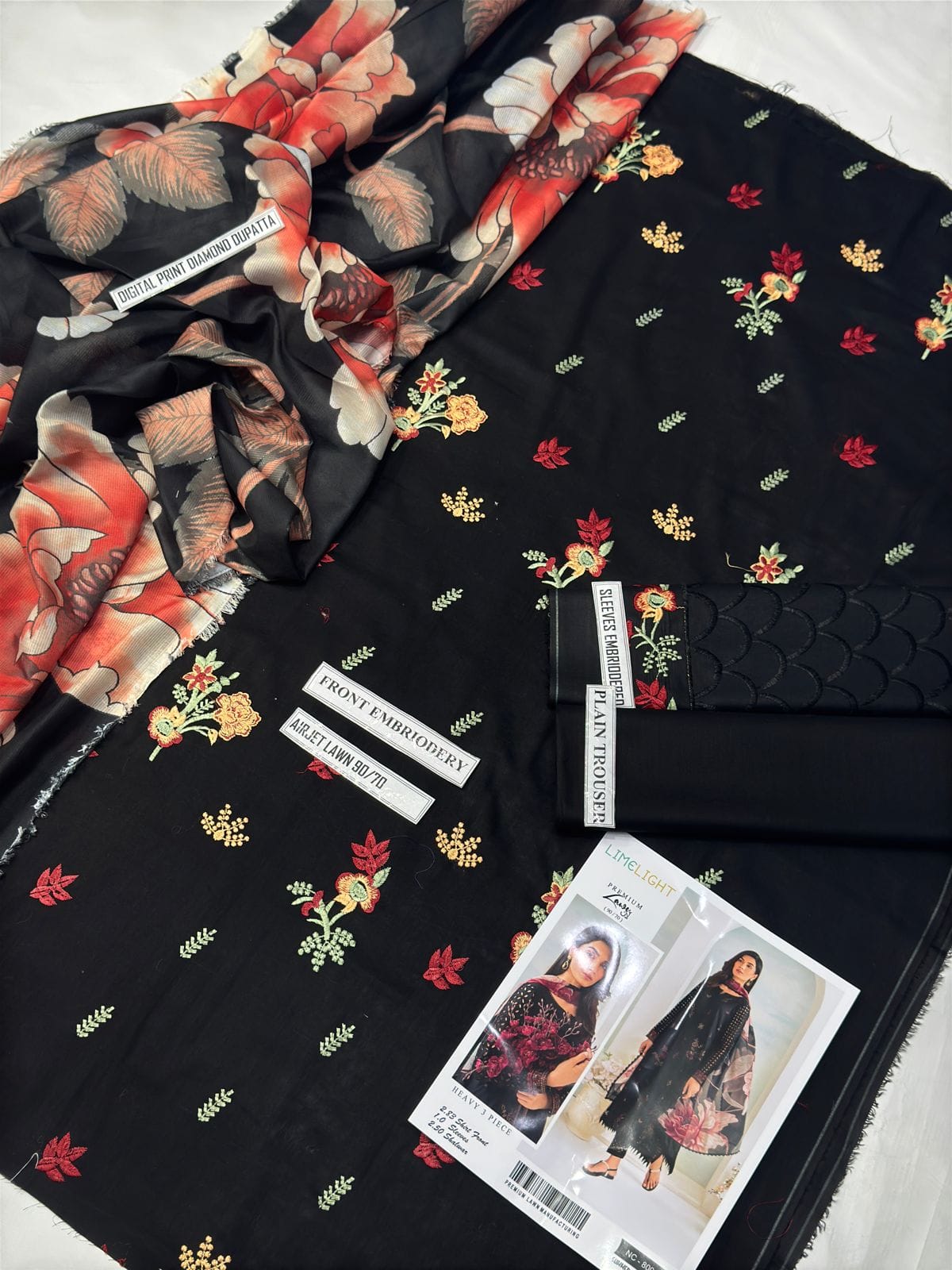 LimeLight - 3PC embroidered Lawn Shirt And Printed Dupatta With Trouser