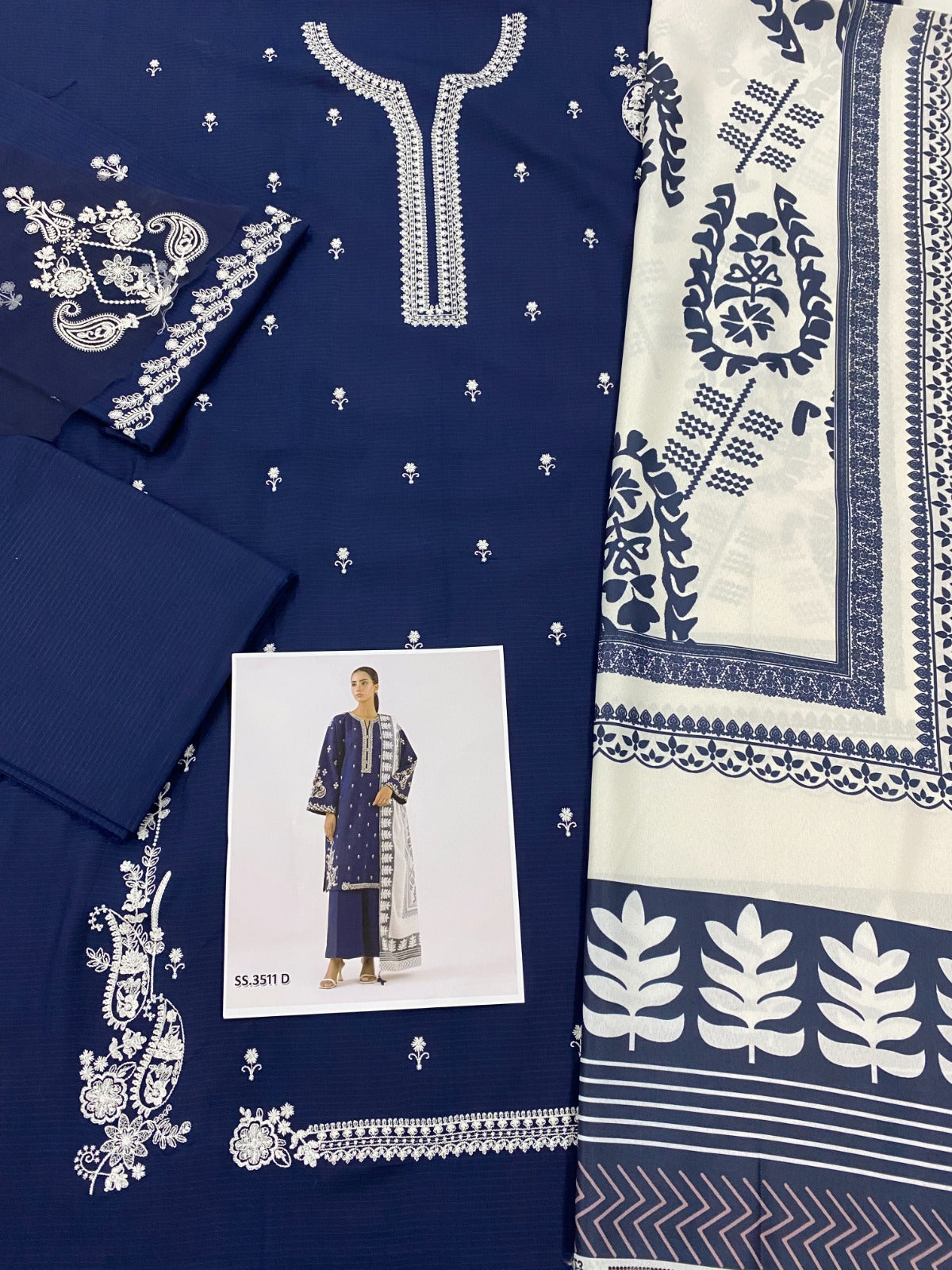 DHANAK EMBROIDERED 3PC WITH DIGITAL PRINTED WOOL SHAWL-3511