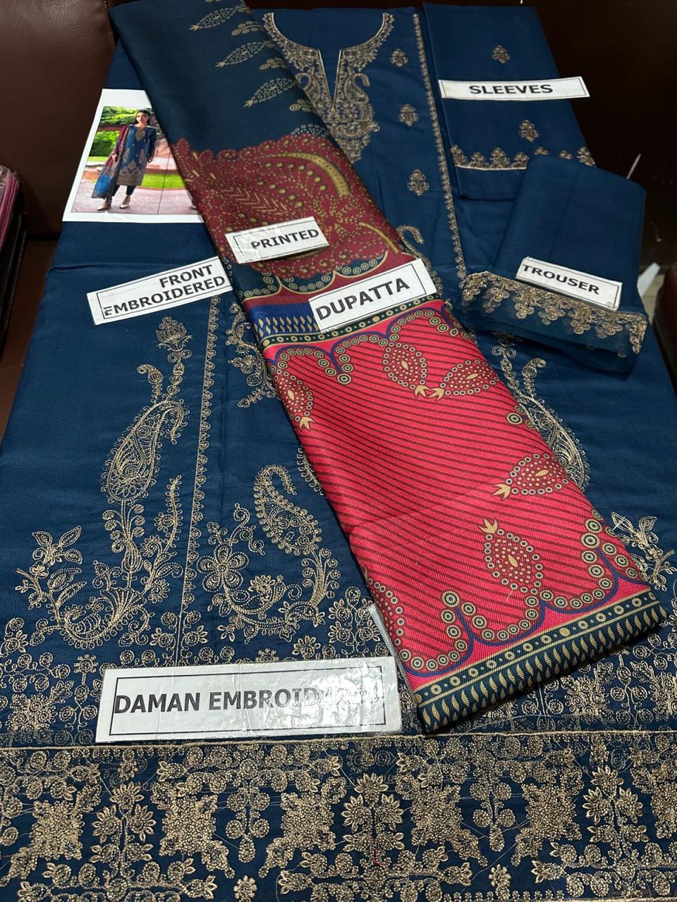 JAZMIN - 3PC EMBROIDERED LAWN SHIRT AND LAWN DUPPATA WITH TROUSER