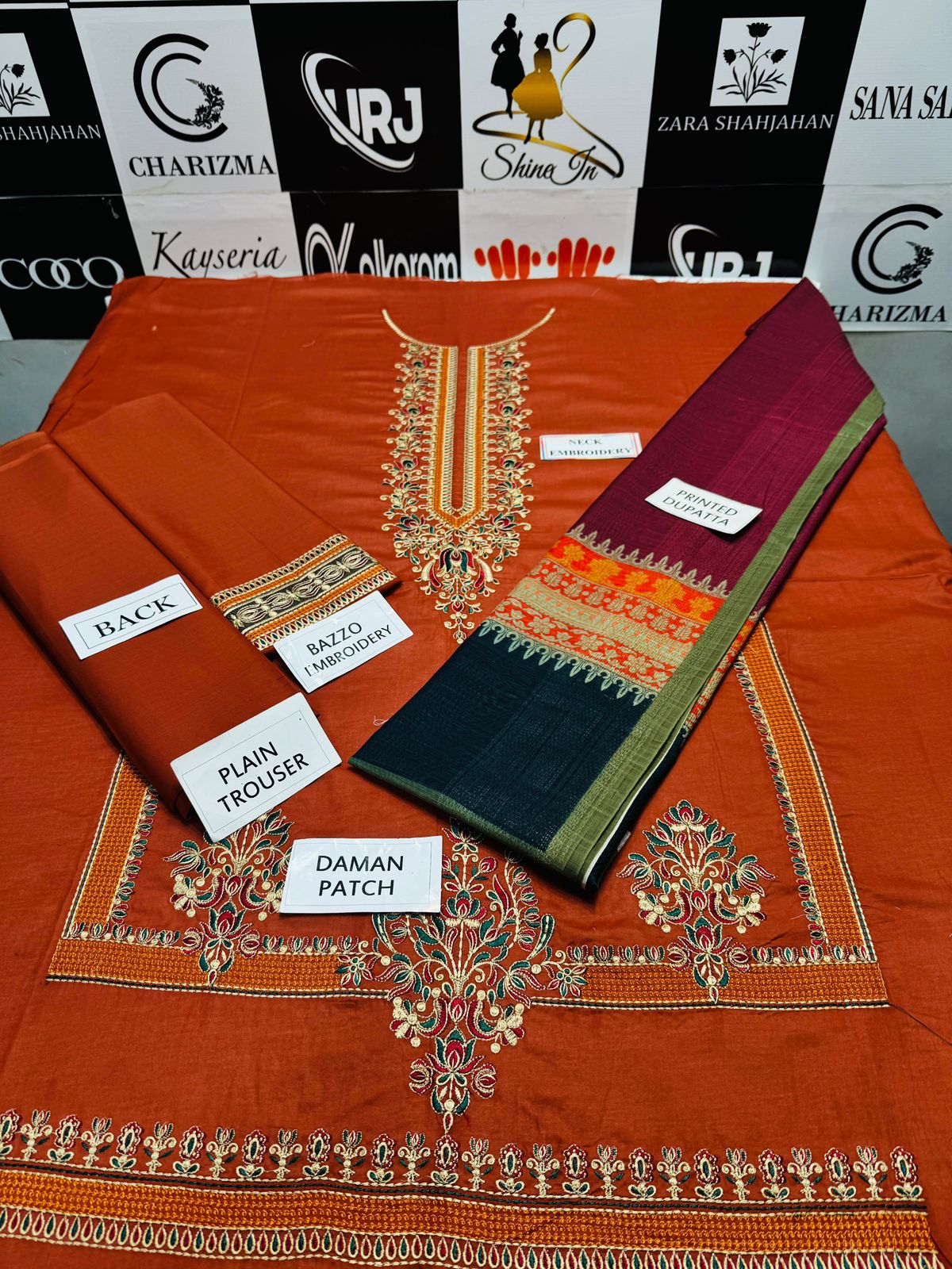 JAZMIN - 3PC Lawn Embroidered Shirt With Printed Dupatta and Trouser