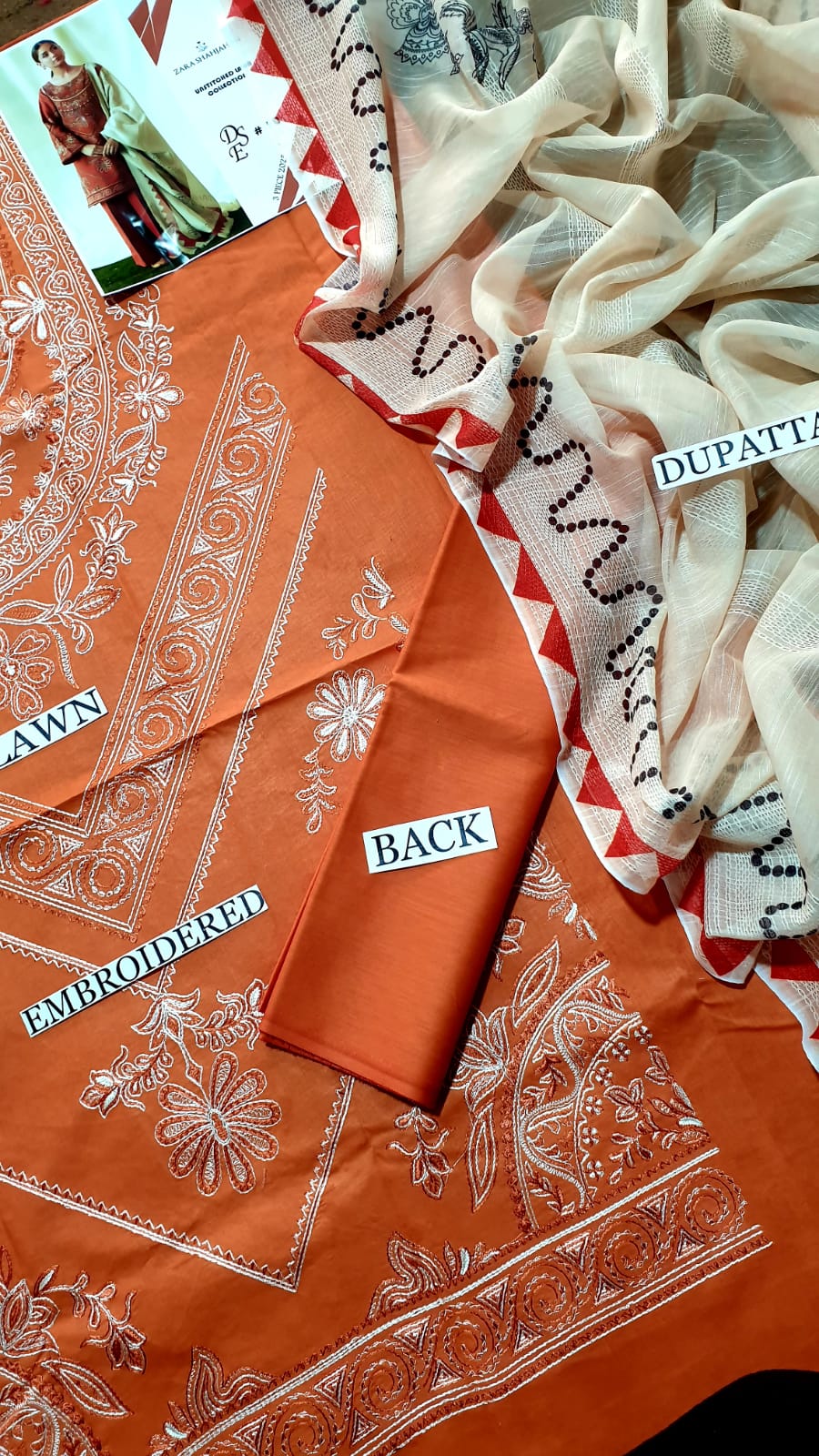 3pcs Lawn Embroidered