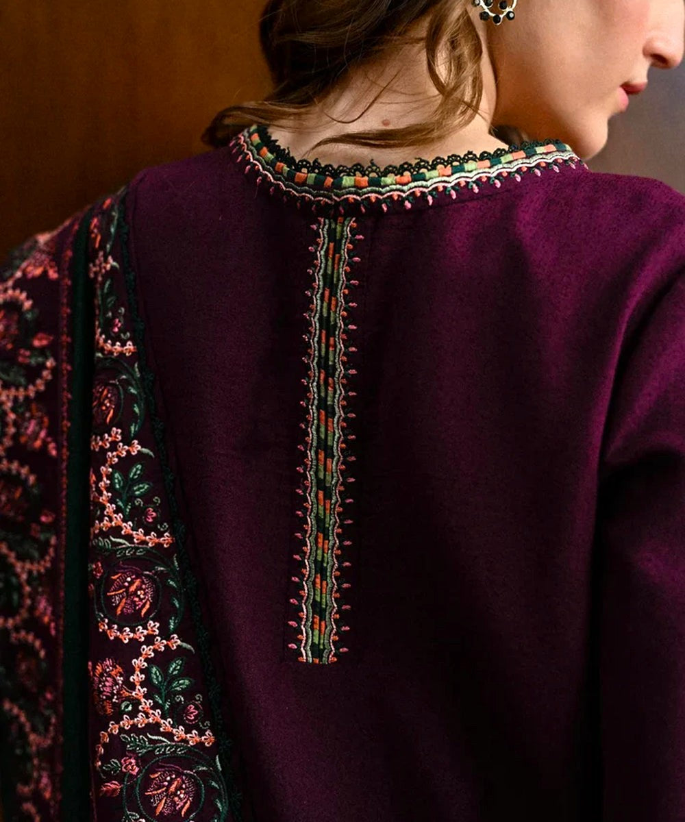 Dhanak 3PC Embroidered Suit with Dhanak Embroidered Dupatta-3563