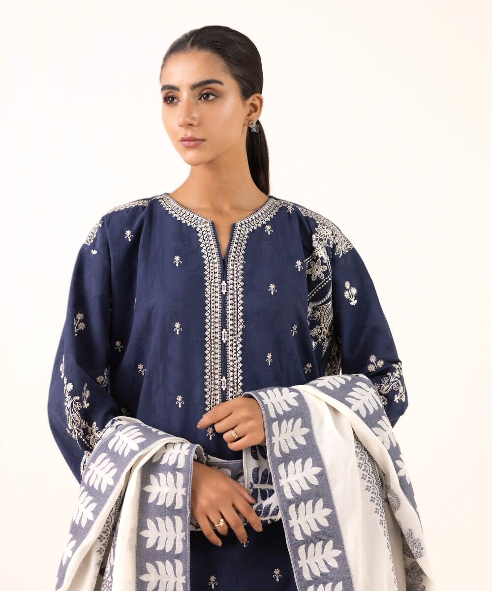 DHANAK EMBROIDERED 3PC WITH DIGITAL PRINTED WOOL SHAWL-3511