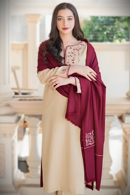 Winter DHANAK Embroidered 3PC with Embroidered Shawl-616