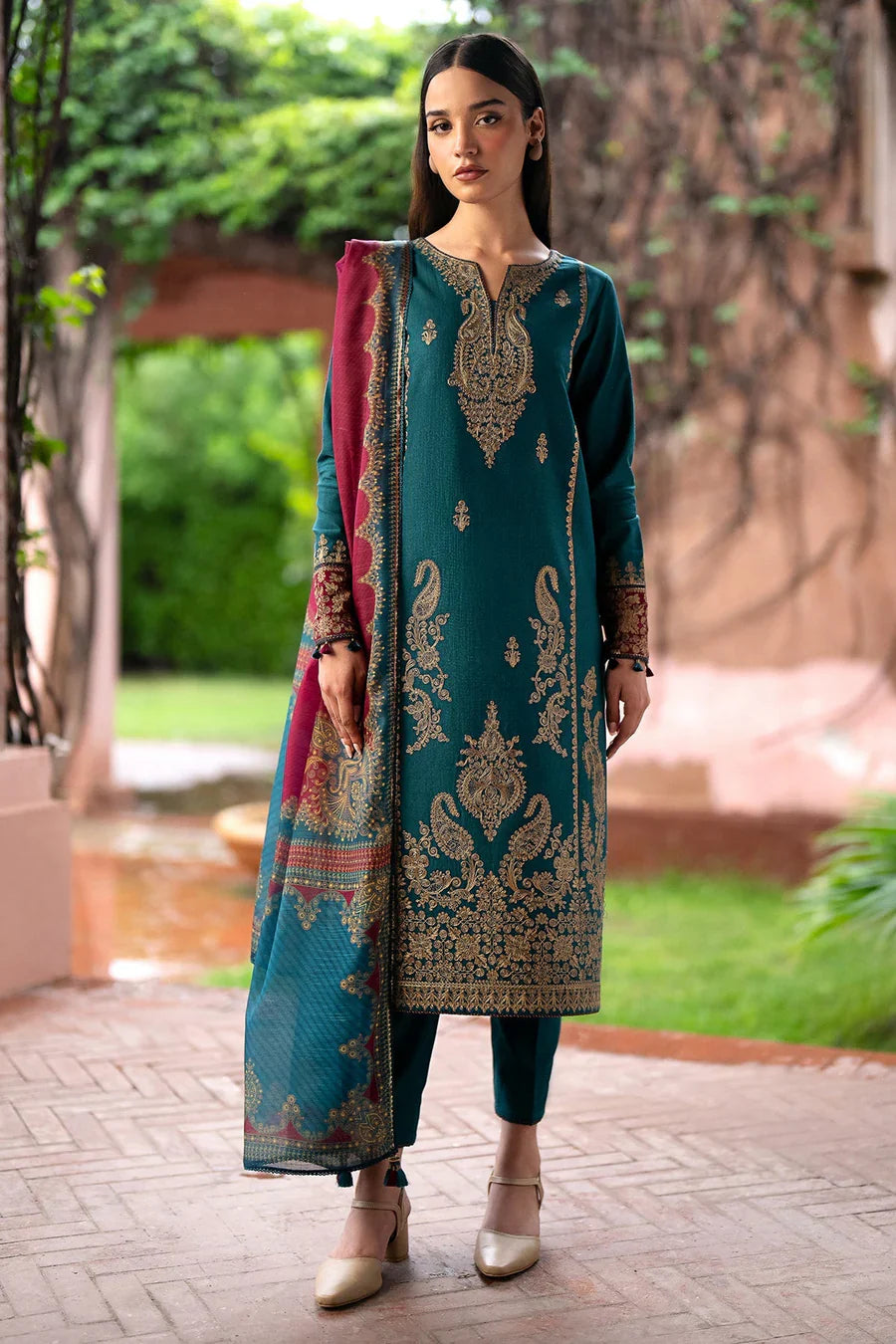 JAZMIN - 3PC EMBROIDERED LAWN SHIRT AND LAWN DUPPATA WITH TROUSER