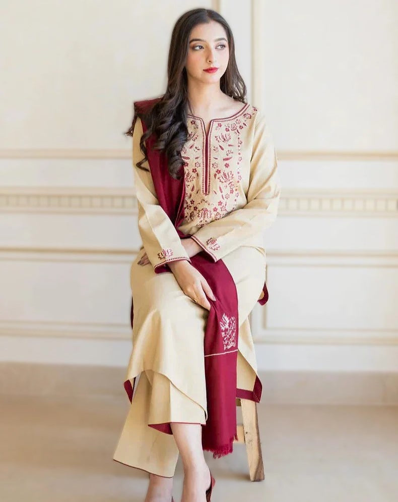 Winter DHANAK Embroidered 3PC with Embroidered Shawl-616