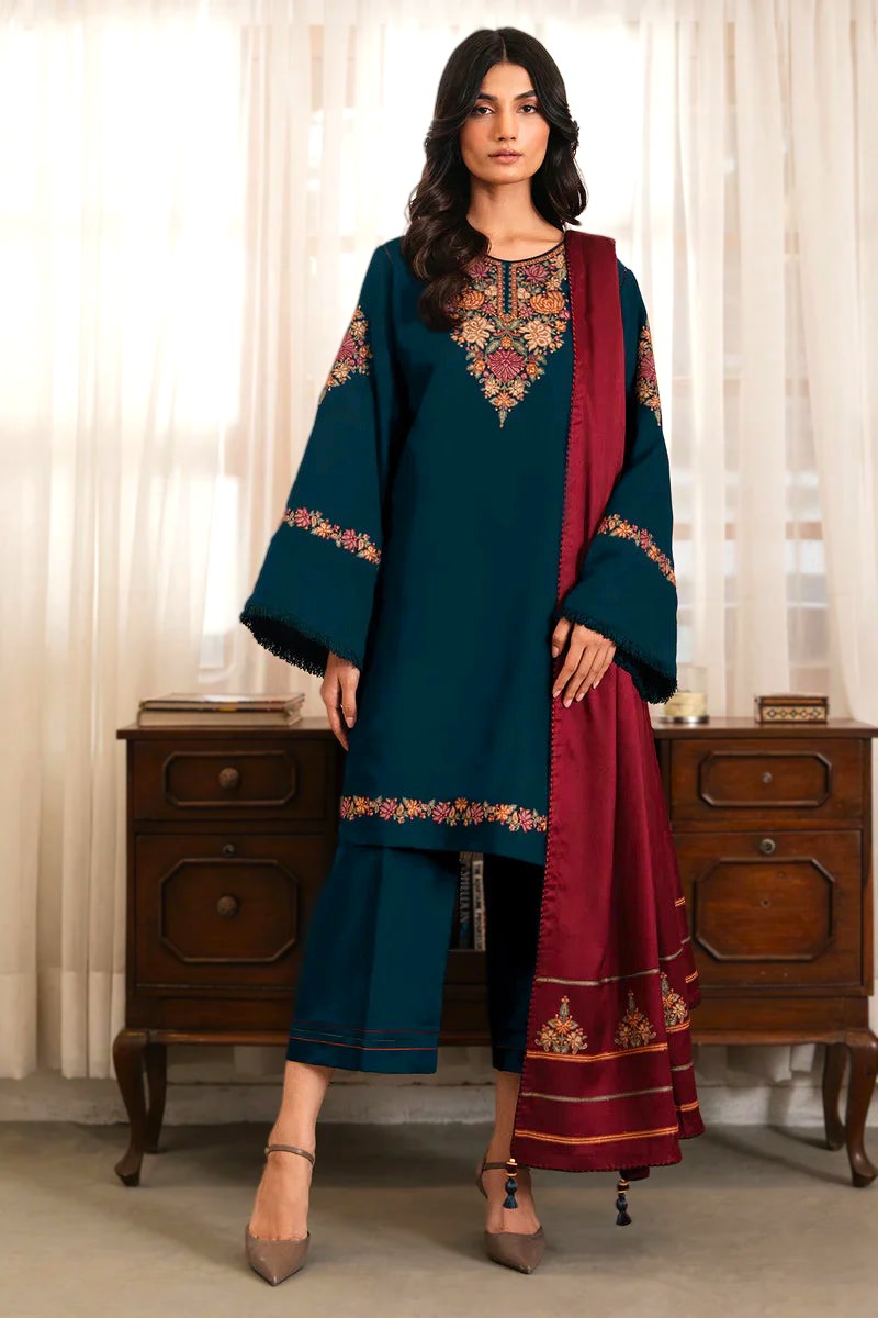 JAZMIN DHANAK EMBROIDERED 3PC WITH EMBROIDERED SHAWL-625