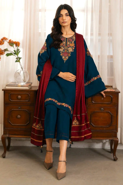 JAZMIN DHANAK EMBROIDERED 3PC WITH EMBROIDERED SHAWL-625