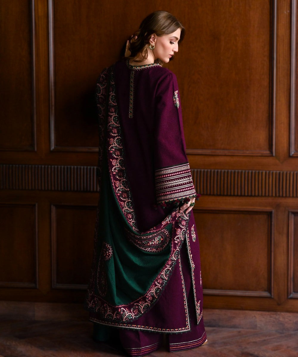 Dhanak 3PC Embroidered Suit with Dhanak Embroidered Dupatta-3563