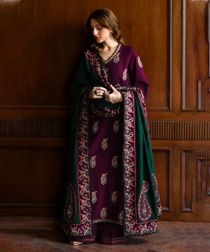 Dhanak 3PC Embroidered Suit with Dhanak Embroidered Dupatta-3563