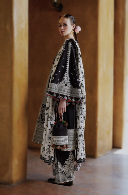 Dhanak 3PC Embroidered Suit with Printed Shawl–1762