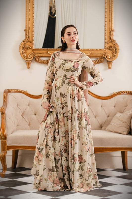 Shahanah Silk 3PC Digital Printed Maxi with Printed Dupatta-855