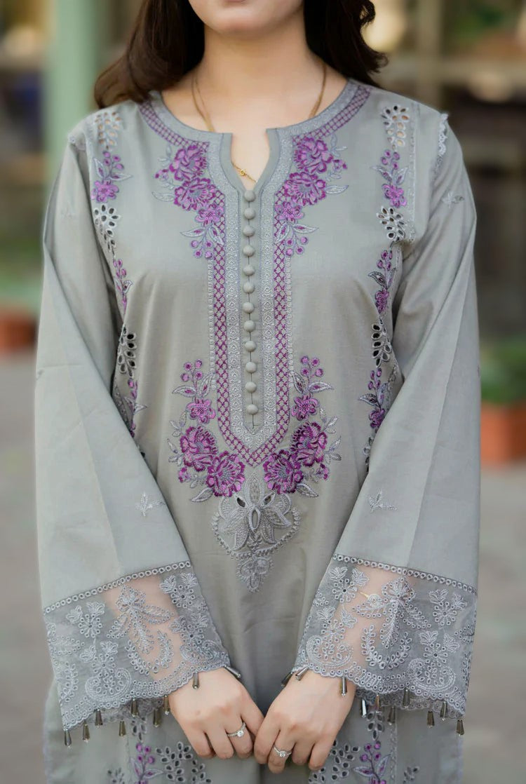 Dhanak 3PC Chikankari Embroidered Suit with Embroidered  Dhanak shawl– 0289