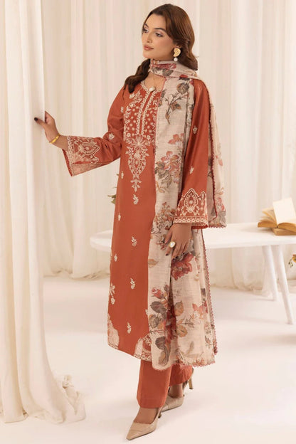 Urge - 3pc Embroidered Lawn Shirt with printed dupatta and Dyed Trouser