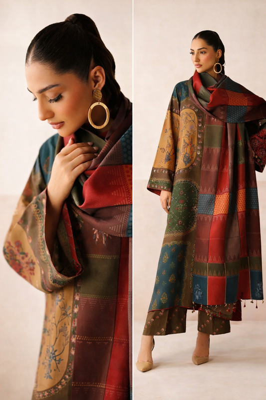 Shahanah Digital Printed Lawn 3PC Suit with Voile Dupatta – 4012