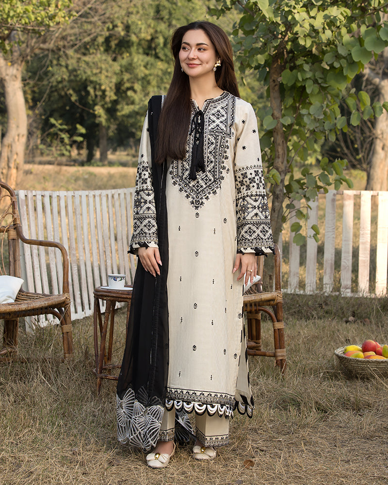 Qalamkar - 3PC embroidered Lawn Shirt And Printed Dupatta With Trouser