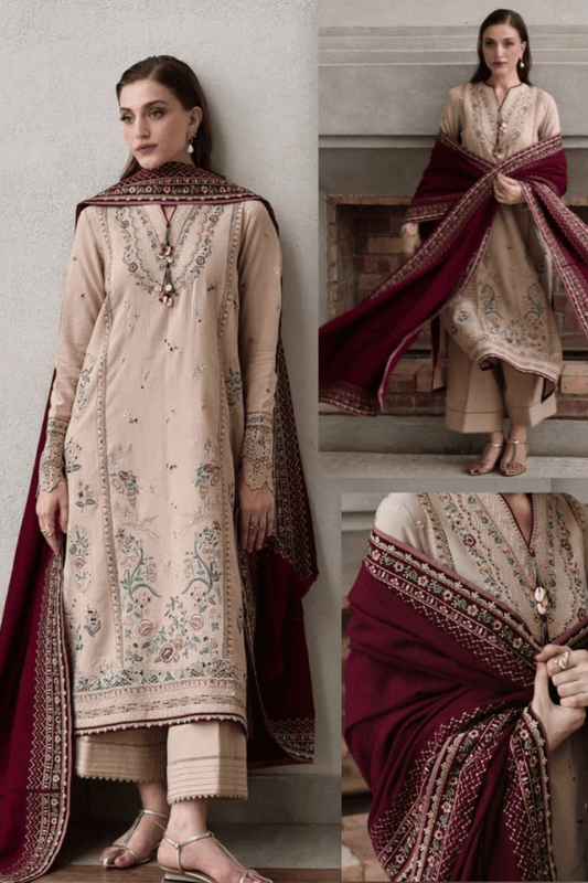 IZEL DHANAK EMBROIDERED 3PC WITH EMBROIDERED DUPATTA-1091
