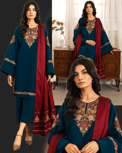 JAZMIN DHANAK EMBROIDERED 3PC WITH EMBROIDERED SHAWL-625