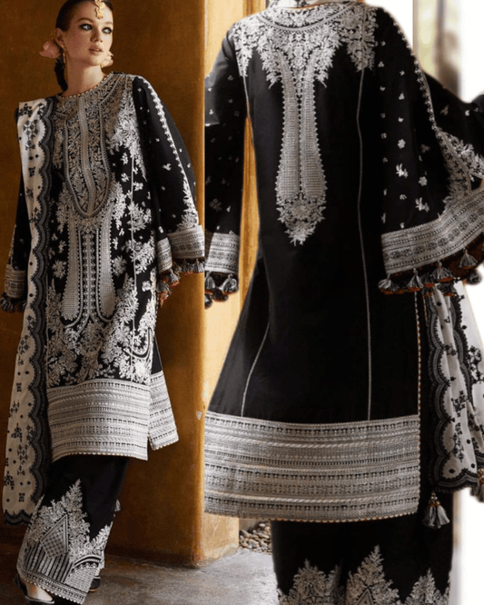 Dhanak 3PC Embroidered Suit with Printed Shawl–1762