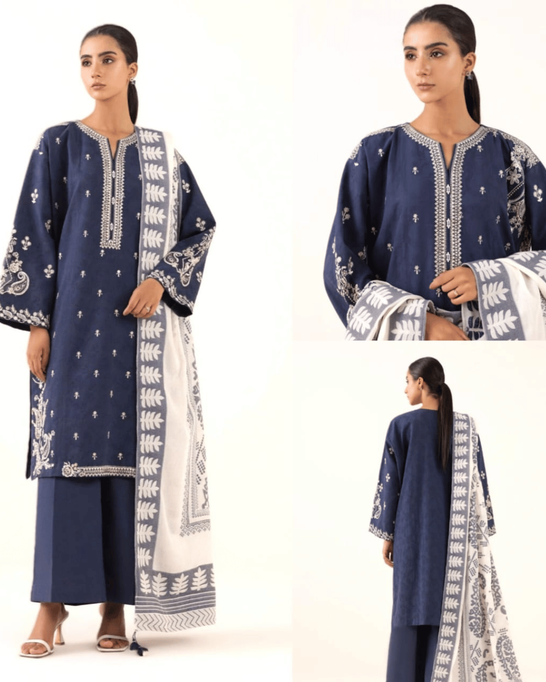 DHANAK EMBROIDERED 3PC WITH DIGITAL PRINTED WOOL SHAWL-3511