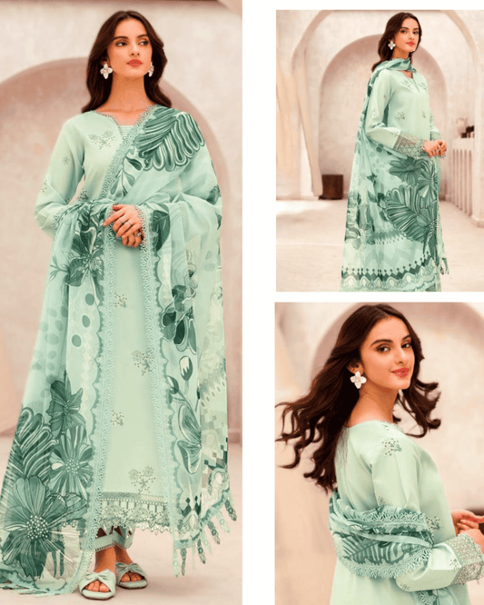 Dhanak Embroidered 3PC Suit with Digital Printed Wool Shawl-3279