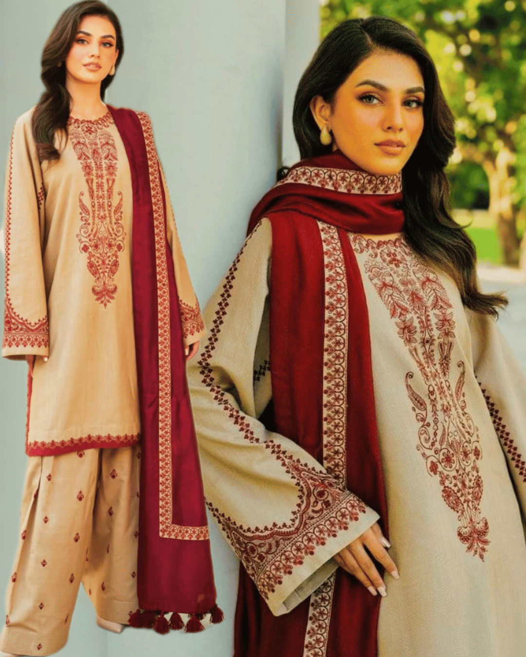 DHANAK EMBROIDERED 3PC SUIT WITH EMBROIDERED DUPATTA – 2016