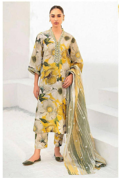 Maria.B - 3PC Lawn Shirt And Printed Dupatta With Patches