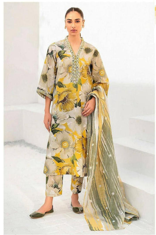 Maria.B - 3PC Lawn Shirt And Printed Dupatta With Patches