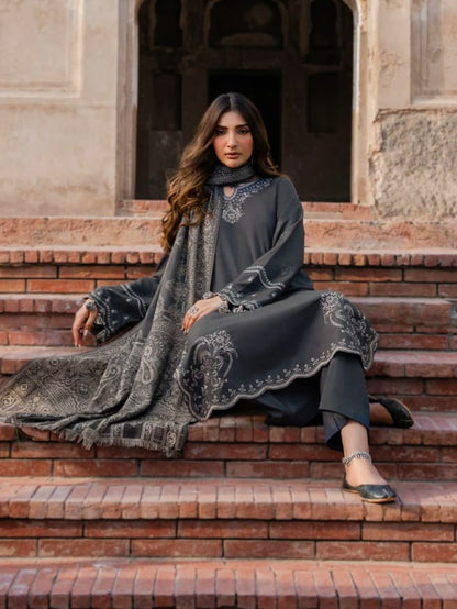 IZEL DHANAK EMBROIDERED 3PC SUIT WITH PRINTED DUPATTA – 1185