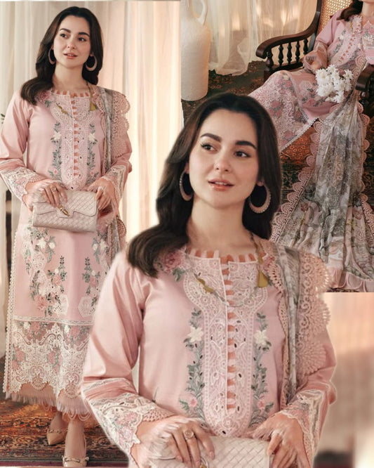 ELEGANT DHANAK EMBROIDERED 3PC SUIT WITH DIGITAL PRINTED WOOL SHAWL-3402