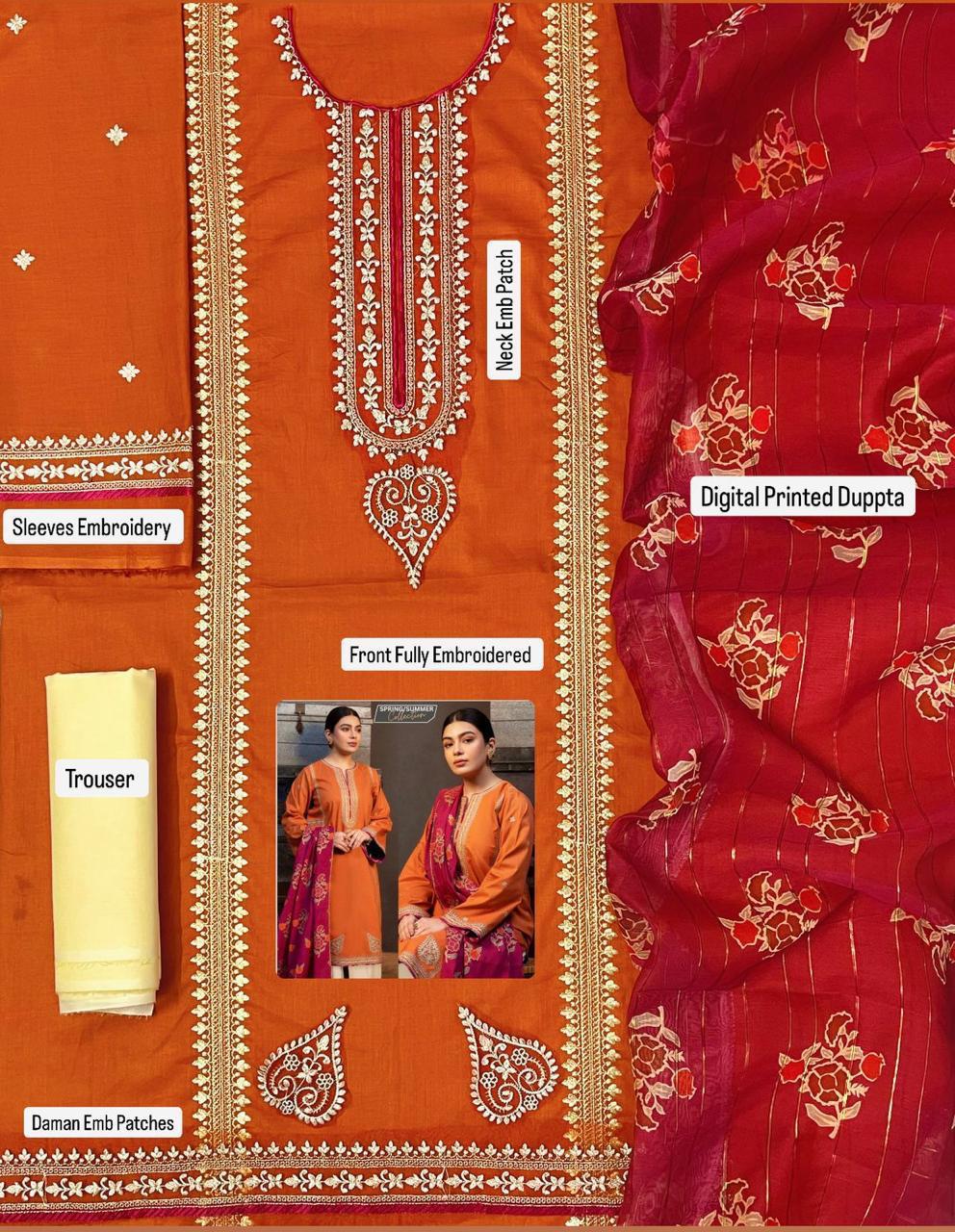 3pcs Lawn Embroidered