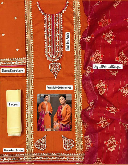 3pcs Lawn Embroidered