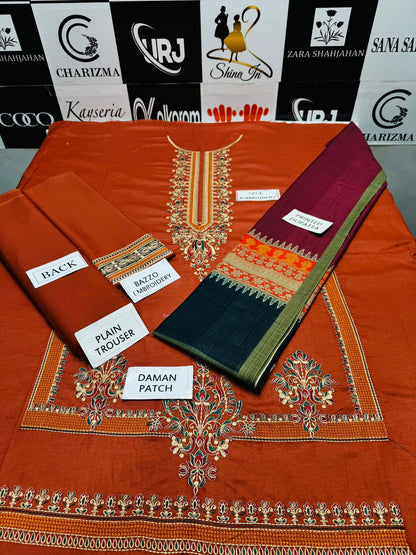 JAZMIN - 3PC Lawn Embroidered Shirt With Printed Dupatta and Trouser