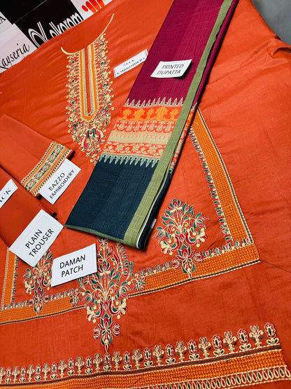 JAZMIN - 3PC Lawn Embroidered Shirt With Printed Dupatta and Trouser