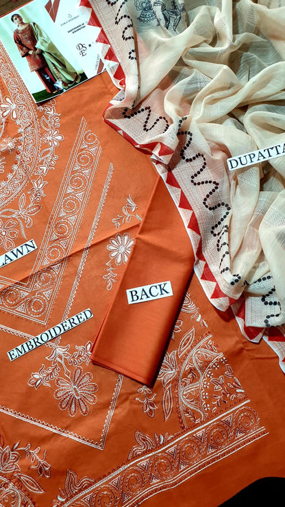 3pcs Lawn Embroidered