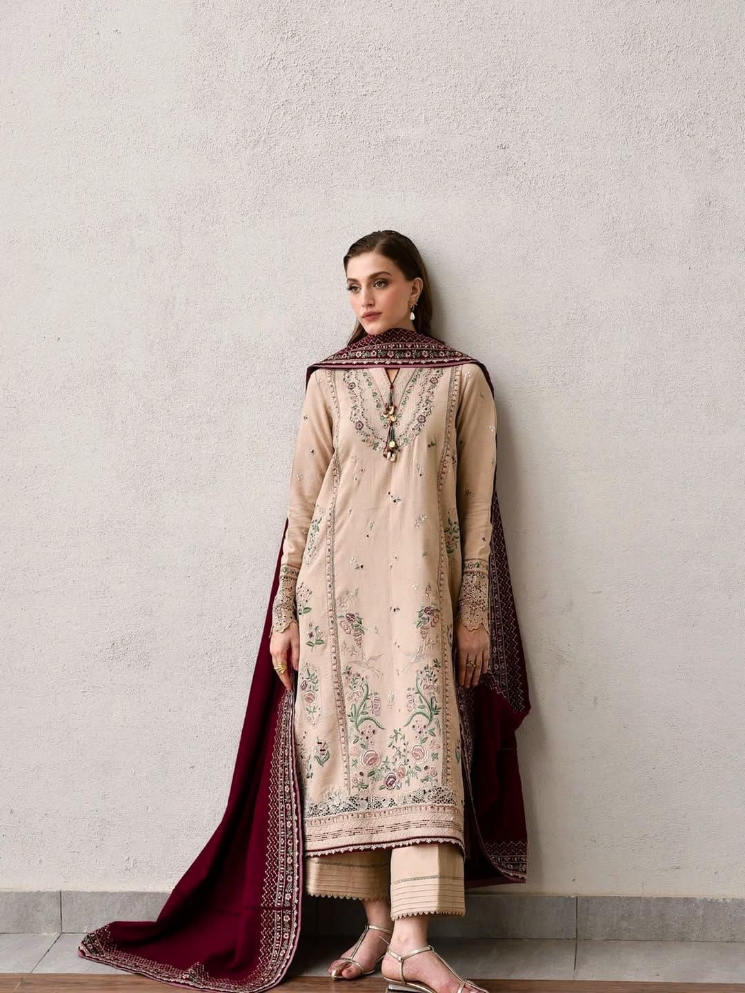 IZEL DHANAK EMBROIDERED 3PC WITH EMBROIDERED DUPATTA-1091