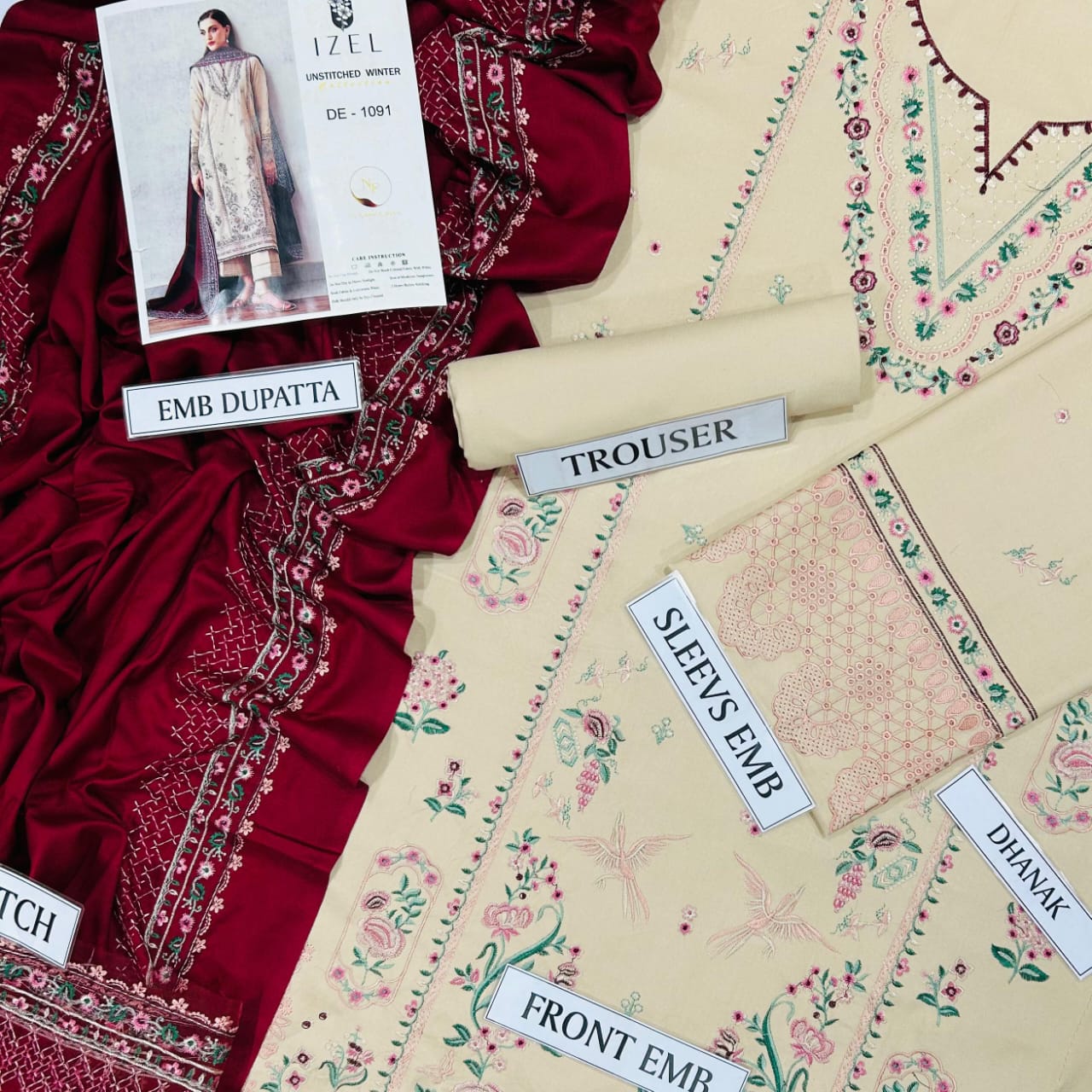 IZEL DHANAK EMBROIDERED 3PC WITH EMBROIDERED DUPATTA-1091