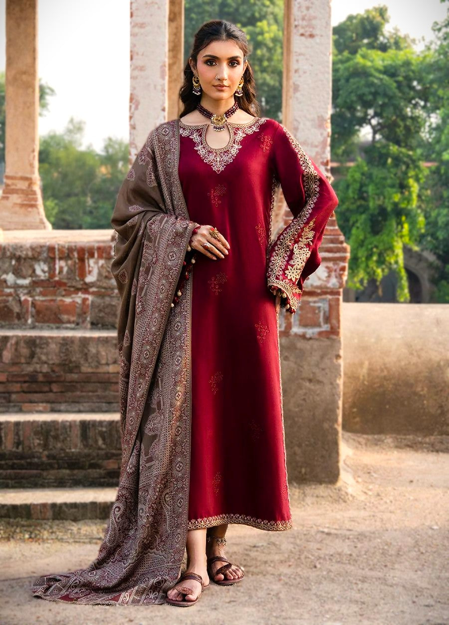 LUXURY DHANAK EMBROIDERED 3PC WITH PRINTED SHAWL – Vol’25