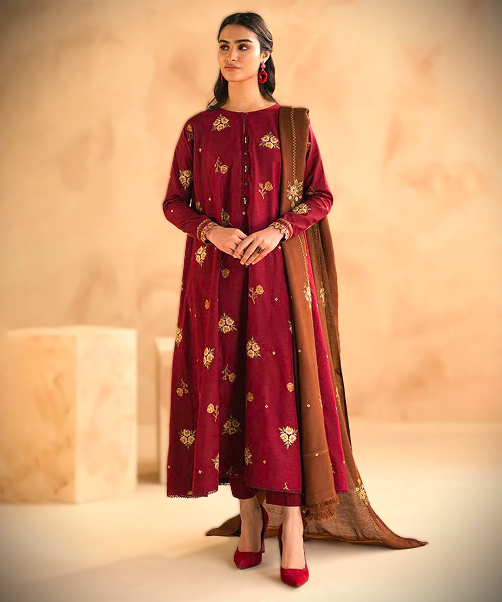 Baroque Dhanak 3PC Embroidered With Dhanak Embroidered Shawl-269