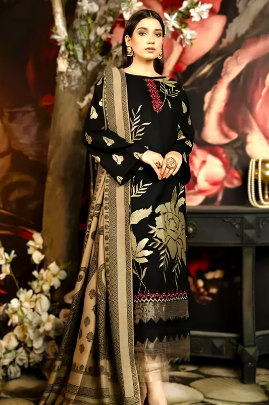 MARJAN Dhanak 3PC Embroidered With Printed Wool Shawl-1315