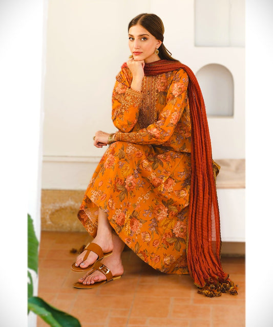 SHAHANAH KHADDAR Printed 3PC With Patch -908