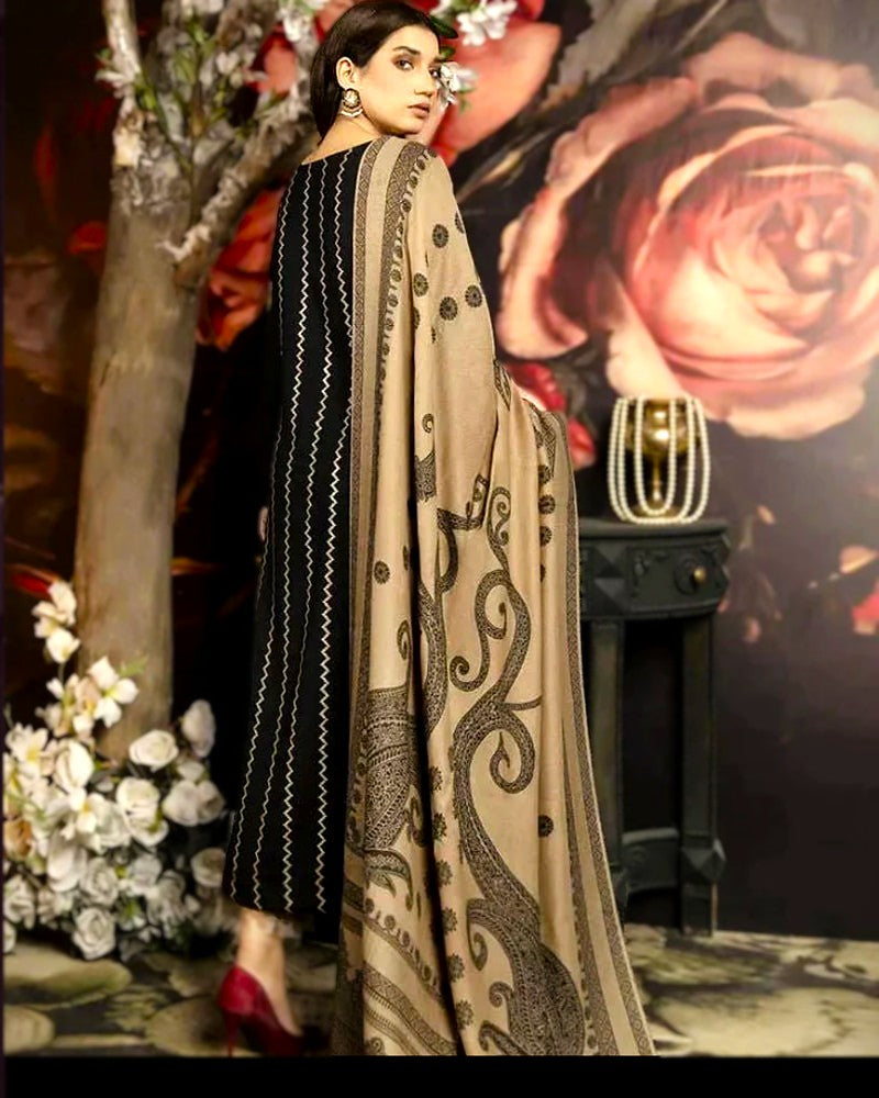 MARJAN Dhanak 3PC Embroidered With Printed Wool Shawl-1315
